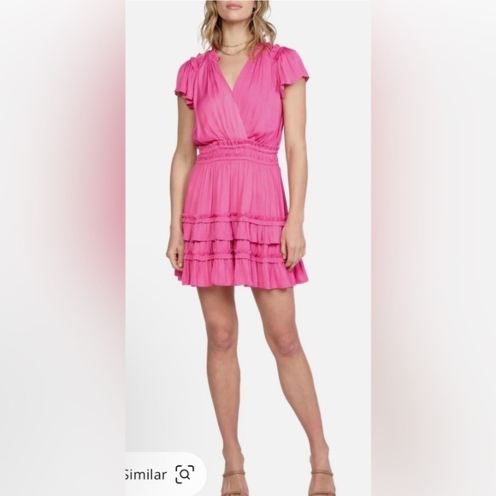 NWT Current Air Flutter Sleeve Mini Dress in Fuschia Pink Anthropologie Large